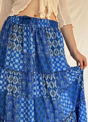 Blue boho patchwork — т3  ярусна бохо-спідниця максі 3