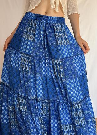 Blue boho patchwork — т3  ярусна бохо-спідниця максі 4