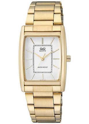 Мужские часы q&q q874j001y золотистый прямоугольный корпус браслет водозащита 30 м белый циферблат
