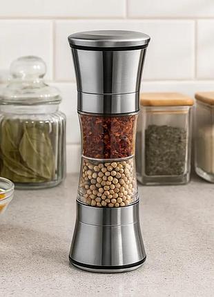 Мельница для специй 2в1, механический, duo grinder / двусторонняя мельница для перца и соли / измельчитель специй
