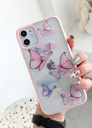 Панель чехол для apple iphone 14 pro alitek бабочки с блестками pink