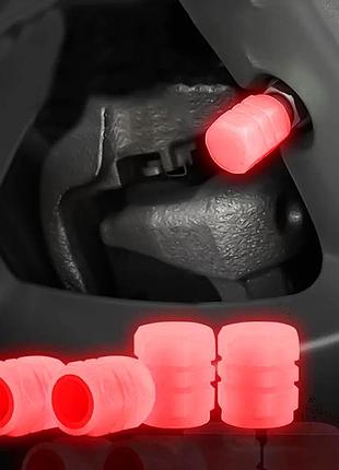 Світні фосфорні ковпачки на ніпель авто, велосипеда, скутера classic neon red, 4 шт.