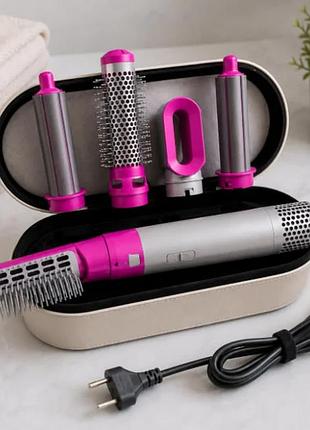 Стайлер для волос 5 в 1 + кейс чехол hair brush 1000 вт серебристый кейс