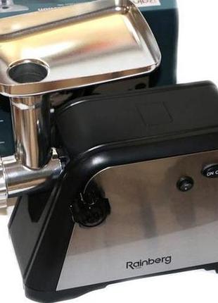 М’ясорубка rainberg rb-672 стаціонарна 3000w + соковитискач/2 ножа/3 сіточки чорна