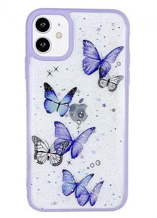 Чехол накладка для apple iphone 11 alitek batterfly бабочки с блестками purple