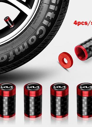 Колпачки на ниппель для киа premium carbon red kia new logo, 4 шт