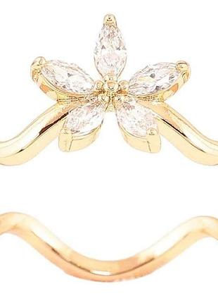 Каблучка позолота 18k «кришталева квітка на хвилястій шинці» (260961) р.19.5 тм xuping 7 копійок