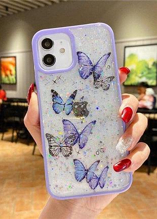 Панель чохол для apple iphone 12, 12 pro alitek batterfly метелики з блискітками purple 6