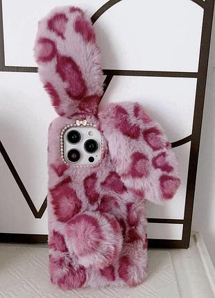 Панель чохол для apple iphone 12, 12 pro зайчик leopard rose red 2