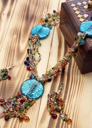 Комплект намисто + сережки accessory синє скло