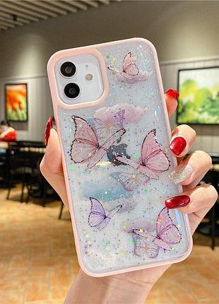 Панель чехол для apple iphone 15 pro alitek бабочки с блестками pink 2