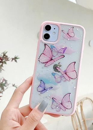 Панель чехол для apple iphone 15 pro alitek бабочки с блестками pink 4