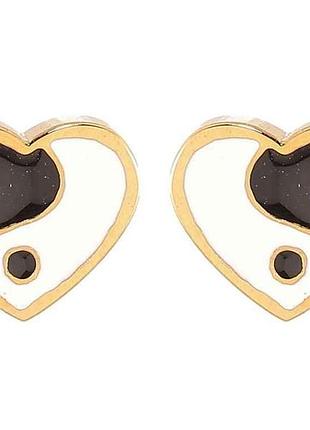 Сережки stainless steel 14к пусети «сердечка інь ян» (259973) тм xuping 7копійок