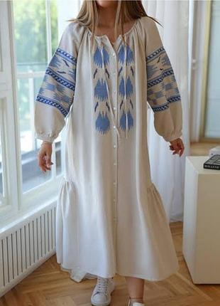 Платье вышиванка с широким рукавом 8