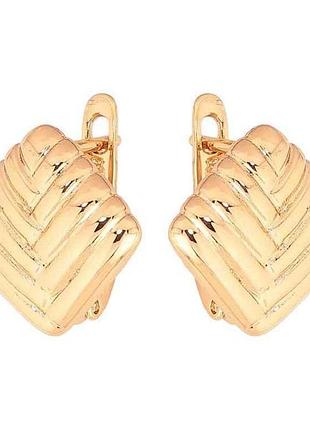 Серьги английская застежка позолота 18k ромбы с узором арт.307010 тм xuping 7 копійок