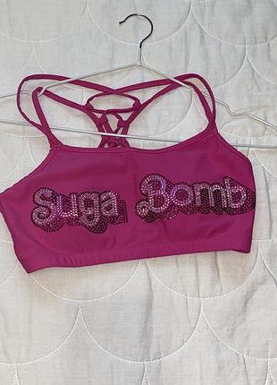 Спортивний топ рожевий / топ з стразами / топ suga  bomb