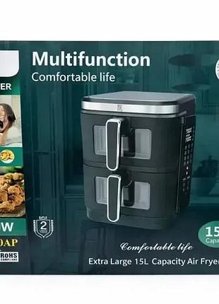 Аерогриль подвійний prime kitchen af960ap, 15 л, 4400 вт, з двома незалежними камерами