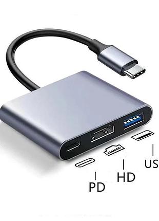 Перехідник type-c на hdmi usb 3.0, адаптер для macbook apple samsung asus hp type-с usb-хаб 4k, grey
