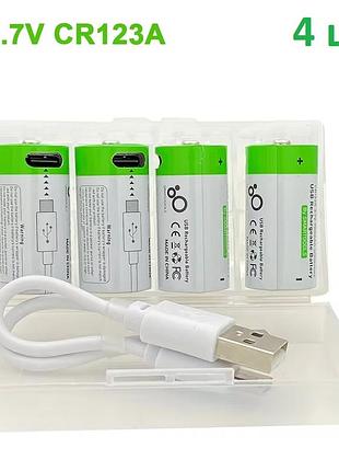 Акумулятори (4 шт) cr123/cr123a/16340 з входом type-c + футляр + 2 кабелі заряджання