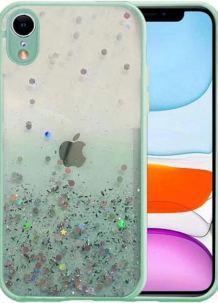 Чохол панель із блискітками та захистом камери для apple iphone x, xs mint
