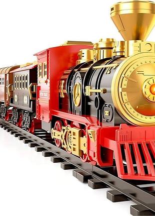 Электрическая ретро железная дорога electric steam train 16 pcs, детский набор поезда с рельсами, светом и звуковыми эффектами, 3+
