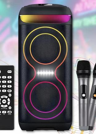 Портативная bluetooth колонка 2х6.5" с 2 беспроводными микрофонами и led подсветкой zxx-5505 40w