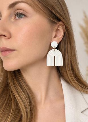 Серьги белые большие легкие полимерная глина