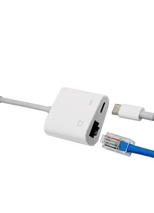 Переходник адаптер usb type-c - rj45 lan ethernet + pd, white