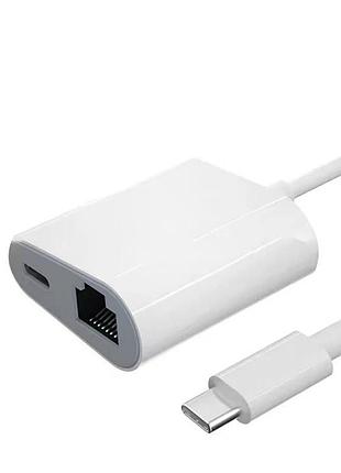 Переходник адаптер usb type-c - rj45 lan ethernet + pd, white 3