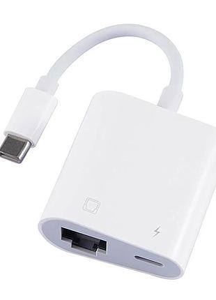 Переходник адаптер usb type-c - rj45 lan ethernet + pd, white 4