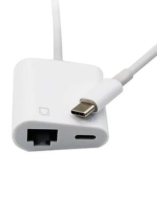 Переходник адаптер usb type-c - rj45 lan ethernet + pd, white 5
