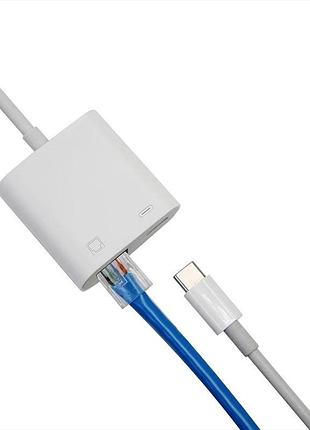Переходник адаптер usb type-c - rj45 lan ethernet + pd, white 6