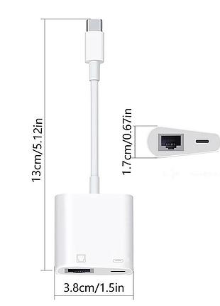 Переходник адаптер usb type-c - rj45 lan ethernet + pd, white 7