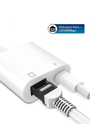 Переходник адаптер usb type-c - rj45 lan ethernet + pd, white 8