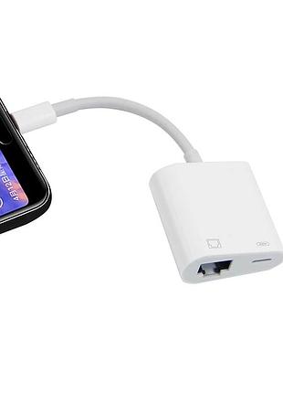 Переходник адаптер usb type-c - rj45 lan ethernet + pd, white 9