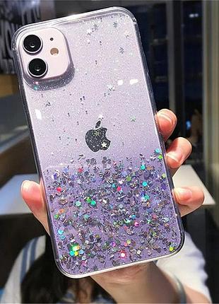Чохол із блискітками силіконовий для apple iphone 12, 12 pro gradient purple
