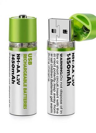 Usb акумулятори aa 1.2v 1450mah ni-mh perfect, 2 шт