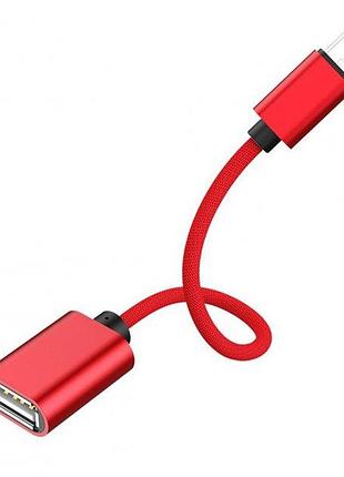Адаптер кабель otg micro usb - usb alitek red, ткань 2