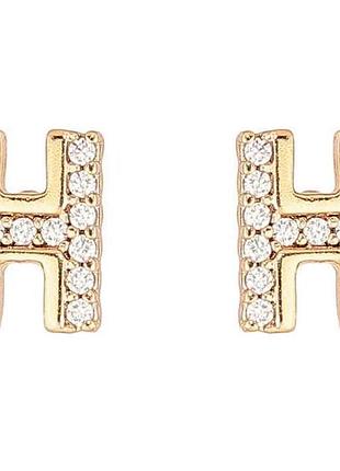 Сережки пусети позолота 18k «буква h з кристалами» 285897 тм xuping 7копійок