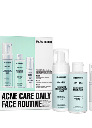 Подарочный набор для проблемной кожи лица mr.scrubber acne care daily face (пенка, тоник, сыворотка) daily skin care