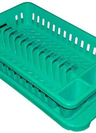 Сушарка пластикова для посуду з піддоном (12тар.) (бірюзова) тм консенсус 7копійок