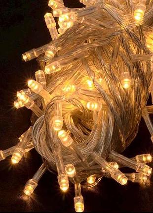 Гирлянда 100led теплый белый 6м прозрачный провод 1110-07 тм китай 7 копійок