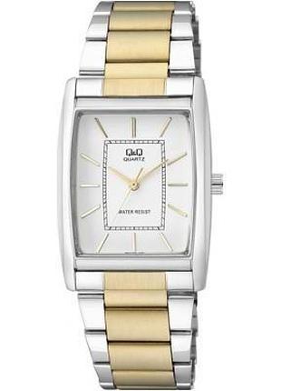 Мужские часы q&q q874j401y прямоугольный корпус комбинированный браслет водозащита 30 м белый циферблат