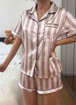 Пижама атласная женская в полоску 2 в 1 xl