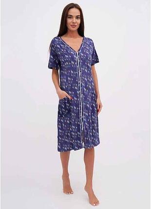 Халат женский хлопок 100% 030120004 р.58 синий тм трикомир 7 копійок