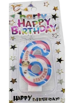 Свічка-цифра 6 happy birthday з топером арт.076 тм prc 7копійок