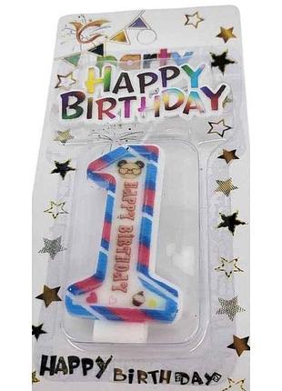 Свічка-цифра 1 happy birthday з топером арт.076 тм prc 7копійок