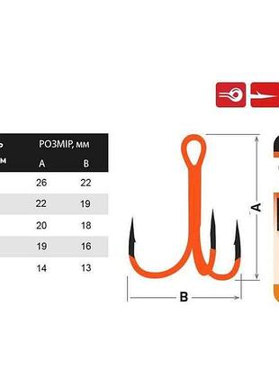 Гачок потрійний 5 (5шт/уп) t-4 uv orange 33-08-005 тм fishing roi