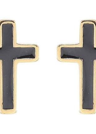 Сережки stainless steel 14k пусети «хрестики з чорною емаллю» (253986) тм xuping 7копійок