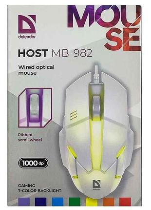 Мишка дротова usb host mb-982 rgb/3 кнопки/1000dpi біла 1,8м тм defender 7копійок